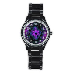 Beautiful Ultraviolet Lilac Orchid Fractal Flowers Stainless Steel Round Watch by jayaprime