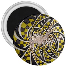 Liquid Taxi Cab, A Yellow Checkered Retro Fractal 3  Magnets by jayaprime