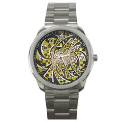 Liquid Taxi Cab, A Yellow Checkered Retro Fractal Sport Metal Watch by jayaprime