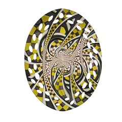 Liquid Taxi Cab, A Yellow Checkered Retro Fractal Oval Filigree Ornament (two Sides) by jayaprime