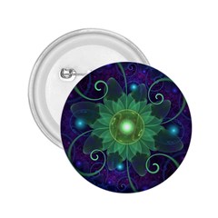 Glowing Blue-green Fractal Lotus Lily Pad Pond 2 25  Buttons by jayaprime