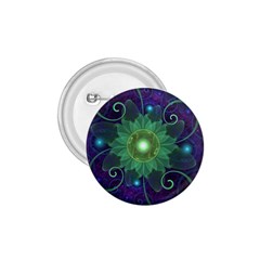 Glowing Blue-green Fractal Lotus Lily Pad Pond 1 75  Buttons by jayaprime