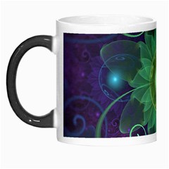 Glowing Blue-green Fractal Lotus Lily Pad Pond Morph Mugs by jayaprime