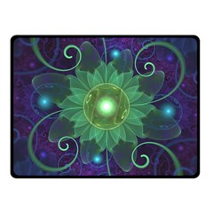 Glowing Blue-green Fractal Lotus Lily Pad Pond Fleece Blanket (small) by jayaprime