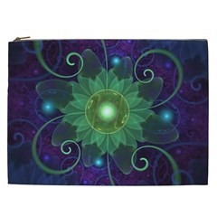 Glowing Blue-green Fractal Lotus Lily Pad Pond Cosmetic Bag (xxl)  by jayaprime