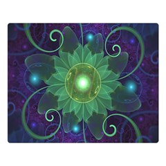 Glowing Blue-green Fractal Lotus Lily Pad Pond Double Sided Flano Blanket (large)  by jayaprime