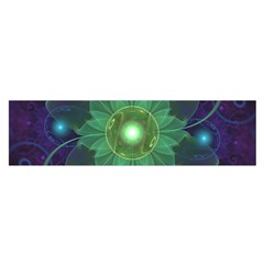 Glowing Blue-green Fractal Lotus Lily Pad Pond Satin Scarf (oblong) by jayaprime