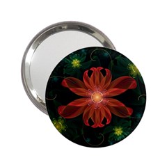 Beautiful Red Passion Flower In A Fractal Jungle 2 25  Handbag Mirrors by jayaprime