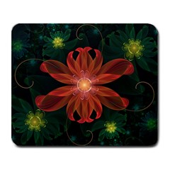 Beautiful Red Passion Flower In A Fractal Jungle Large Mousepads by jayaprime