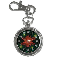 Beautiful Red Passion Flower In A Fractal Jungle Key Chain Watches by jayaprime