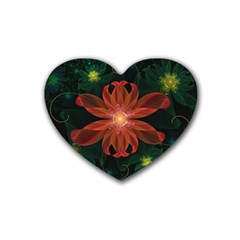 Beautiful Red Passion Flower In A Fractal Jungle Heart Coaster (4 Pack)  by jayaprime