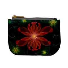 Beautiful Red Passion Flower In A Fractal Jungle Mini Coin Purses by jayaprime