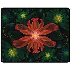 Beautiful Red Passion Flower In A Fractal Jungle Fleece Blanket (medium)  by jayaprime