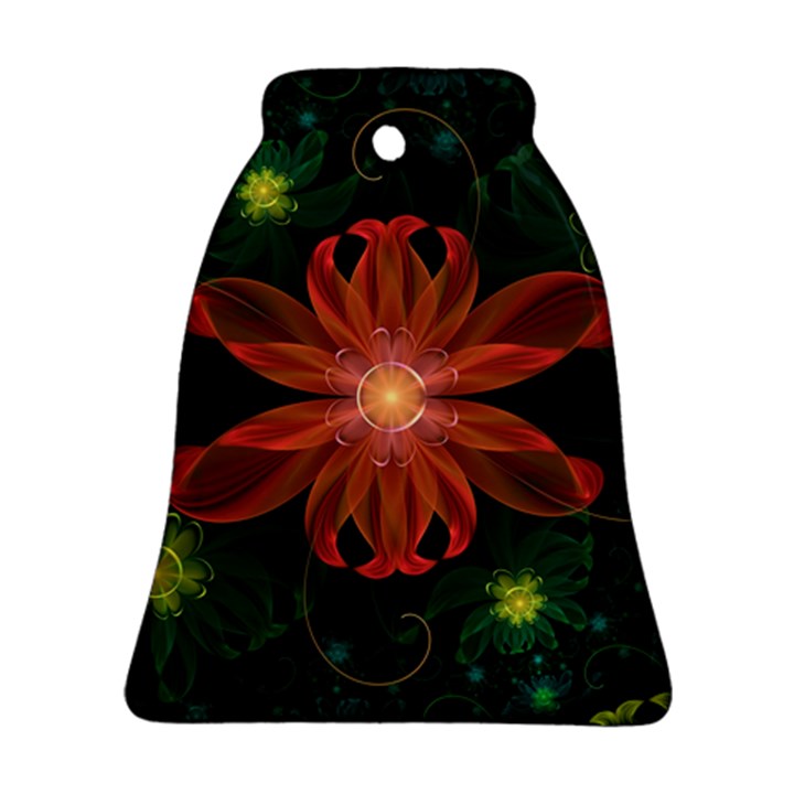 Beautiful Red Passion Flower in a Fractal Jungle Bell Ornament (Two Sides)