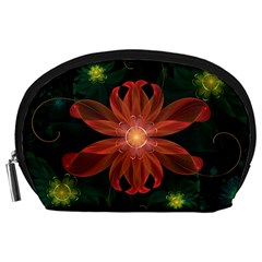 Beautiful Red Passion Flower In A Fractal Jungle Accessory Pouches (large)  by jayaprime