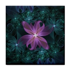 Pink And Turquoise Wedding Cremon Fractal Flowers Tile Coasters by jayaprime