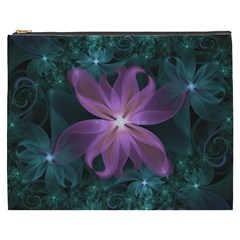 Pink And Turquoise Wedding Cremon Fractal Flowers Cosmetic Bag (xxxl)  by jayaprime