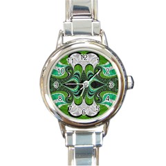 Fractal Art Green Pattern Design Round Italian Charm Watch by BangZart