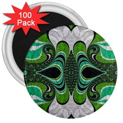 Fractal Art Green Pattern Design 3  Magnets (100 Pack)