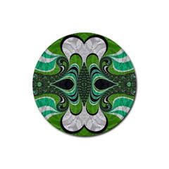 Fractal Art Green Pattern Design Rubber Round Coaster (4 Pack)  by BangZart