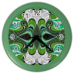 Fractal Art Green Pattern Design Color Wall Clocks by BangZart