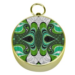 Fractal Art Green Pattern Design Gold Compasses