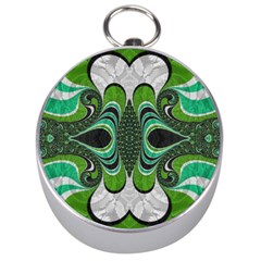 Fractal Art Green Pattern Design Silver Compasses