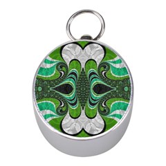 Fractal Art Green Pattern Design Mini Silver Compasses