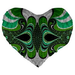 Fractal Art Green Pattern Design Large 19  Premium Flano Heart Shape Cushions