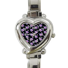 Flowers Pattern Background Lilac Heart Italian Charm Watch by BangZart