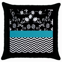 Flowers Turquoise Pattern Floral Throw Pillow Case (black)