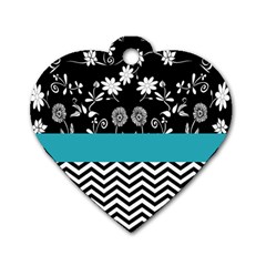 Flowers Turquoise Pattern Floral Dog Tag Heart (one Side)