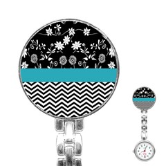 Flowers Turquoise Pattern Floral Stainless Steel Nurses Watch