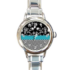 Flowers Turquoise Pattern Floral Round Italian Charm Watch by BangZart