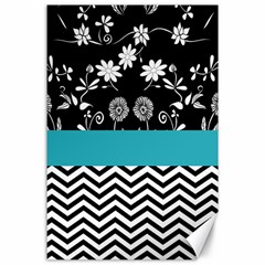 Flowers Turquoise Pattern Floral Canvas 24  X 36 