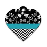 Flowers Turquoise Pattern Floral Dog Tag Heart (Two Sides) Front