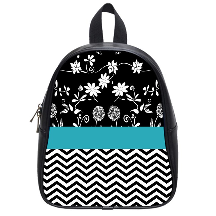 Flowers Turquoise Pattern Floral School Bags (Small) 