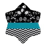 Flowers Turquoise Pattern Floral Snowflake Ornament (Two Sides) Front