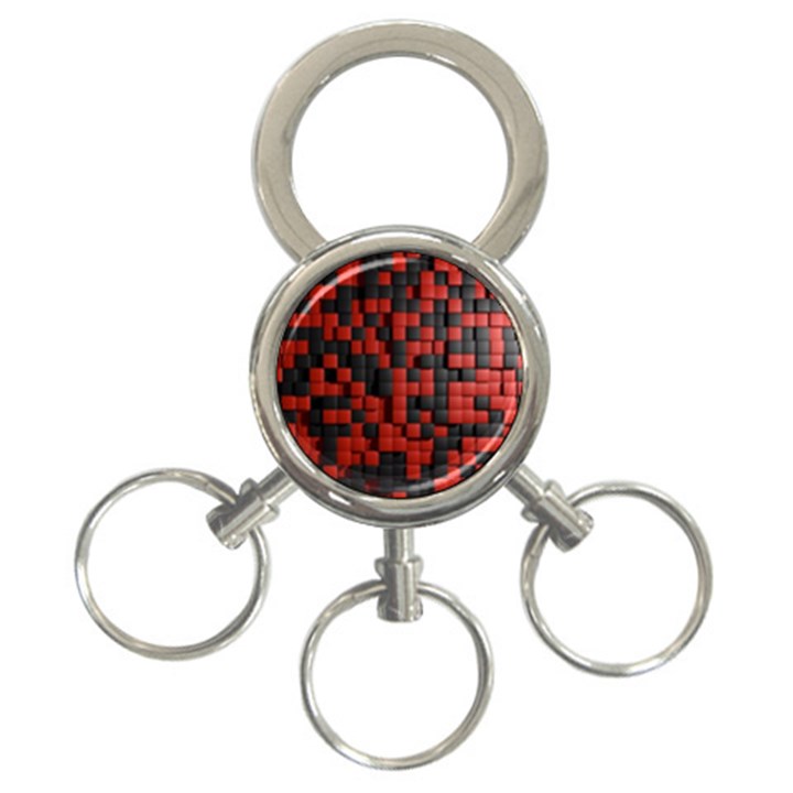 Black Red Tiles Checkerboard 3-Ring Key Chains