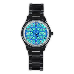 Grid Geometric Pattern Colorful Stainless Steel Round Watch