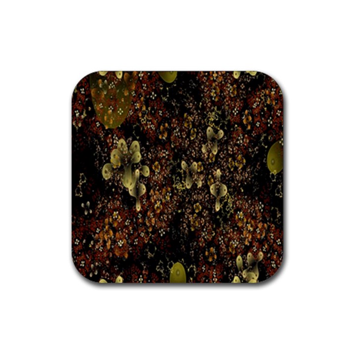 Wallpaper With Fractal Small Flowers Rubber Coaster (Square) 