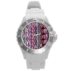 Textured Design Background Pink Wallpaper Of Textured Pattern In Pink Hues Round Plastic Sport Watch (l) by BangZart