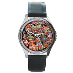 Colorful Oriental Bowls On Local Market In Turkey Round Metal Watch by BangZart