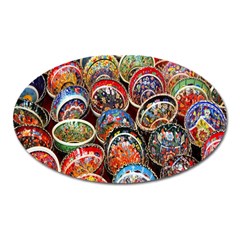 Colorful Oriental Bowls On Local Market In Turkey Oval Magnet by BangZart