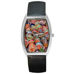 Colorful Oriental Bowls On Local Market In Turkey Barrel Style Metal Watch by BangZart