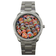 Colorful Oriental Bowls On Local Market In Turkey Sport Metal Watch by BangZart