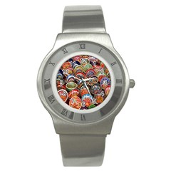 Colorful Oriental Bowls On Local Market In Turkey Stainless Steel Watch by BangZart