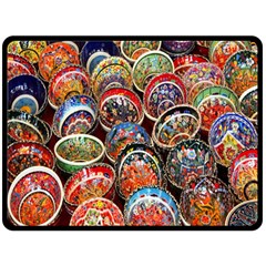 Colorful Oriental Bowls On Local Market In Turkey Fleece Blanket (large)  by BangZart