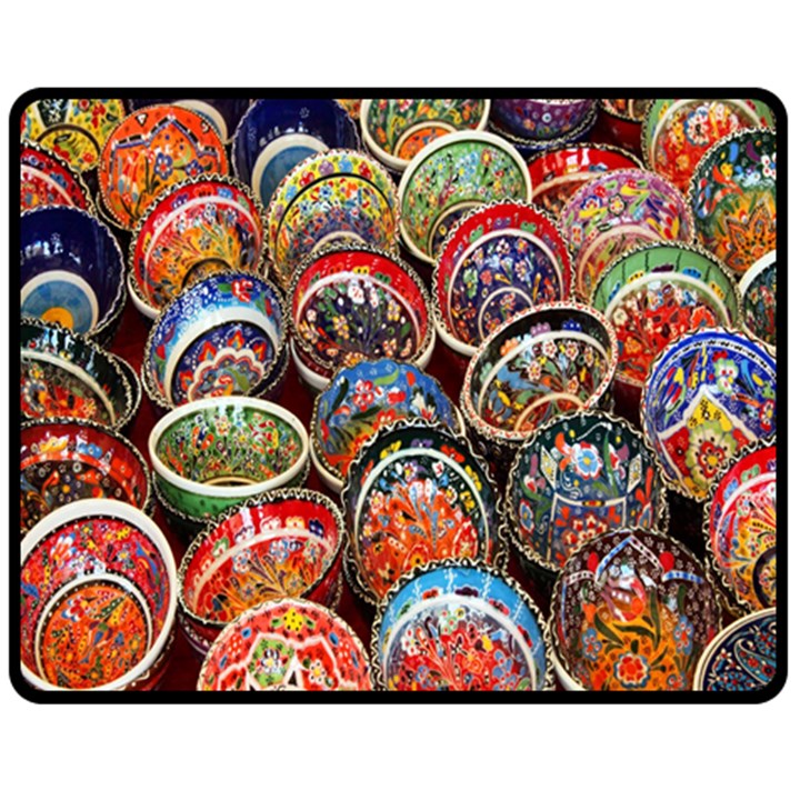Colorful Oriental Bowls On Local Market In Turkey Fleece Blanket (Medium) 