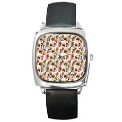 Random Leaves Pattern Background Square Metal Watch by BangZart